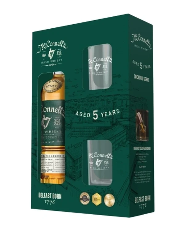 McConnell's 5 YO Mcconnells Blended Irish Whisky Bourbon Cask Finish Glass Box 2